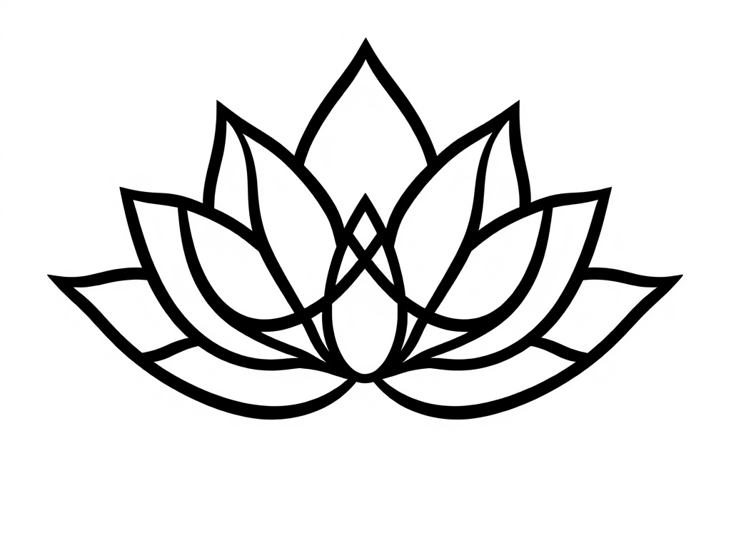 Simple stylized line art of a lotus flower combined with an infinity symbol, black on transparent background, elegant and minimal, suitable for watermark.
